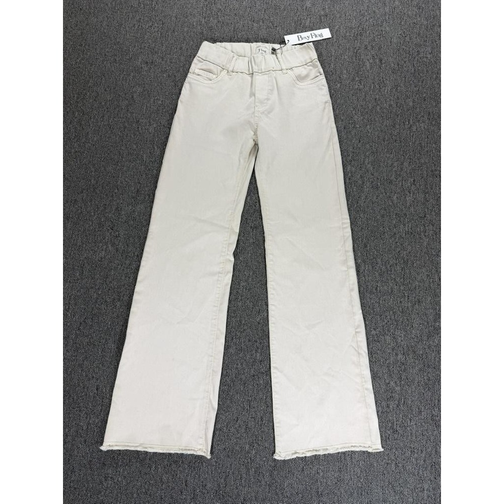 Bevy Flogg Pants Womens 24 Beige Amanda Elastic Waist Raw Hem Wide Leg